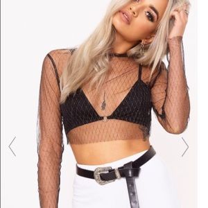 Black sheer sparkly mesh crop top